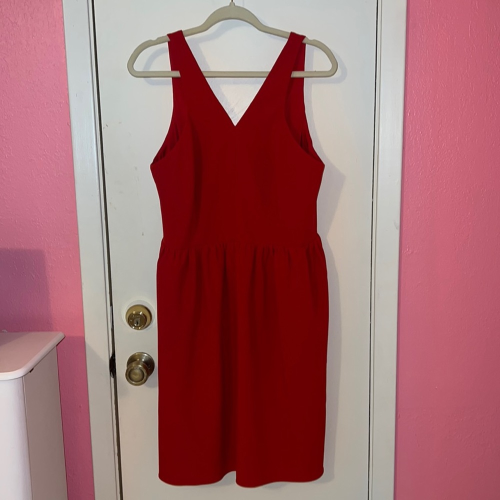 Beautiful red Halston dress, V back, zipper, size 12